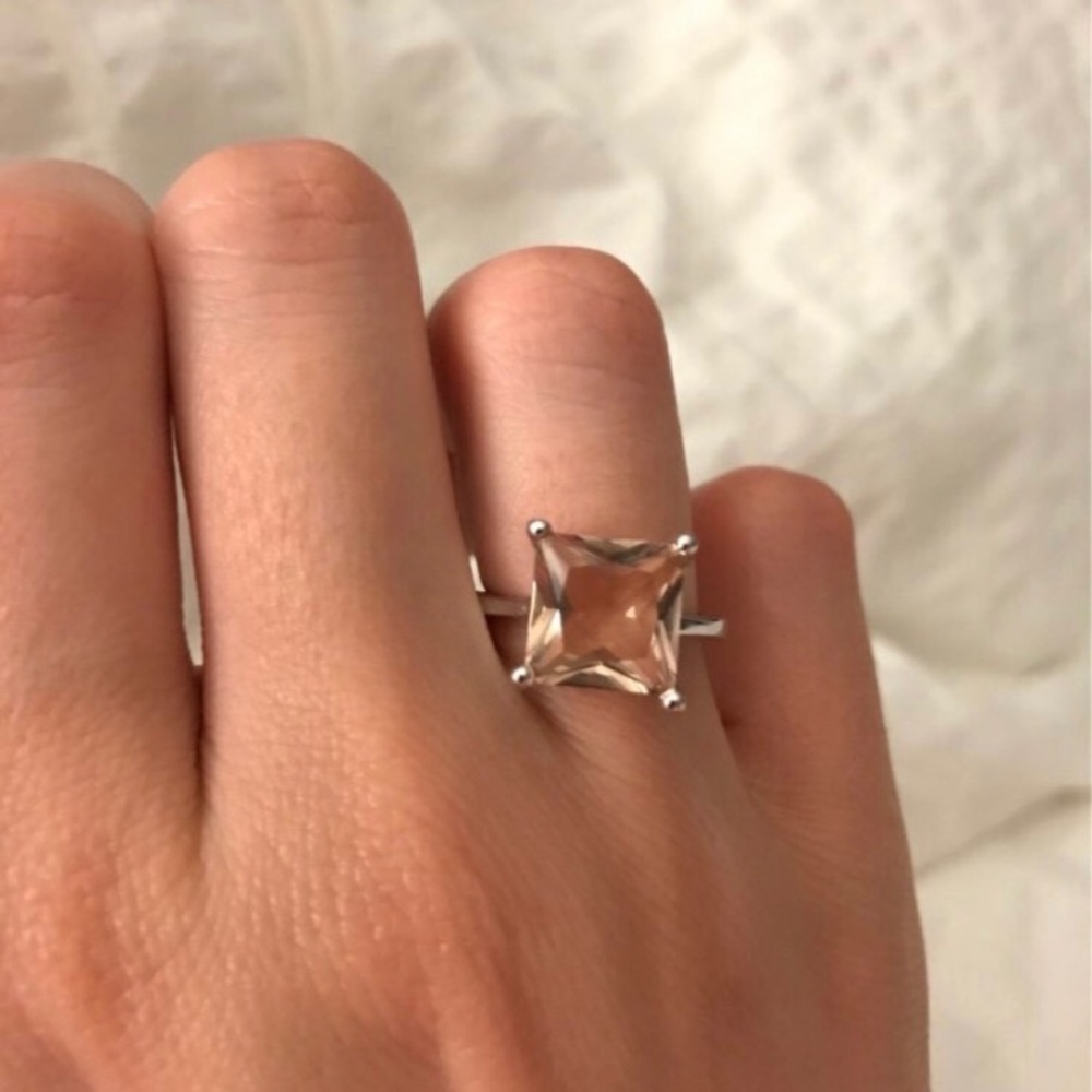 Princess-Cut Morganite Silver Plated Ring